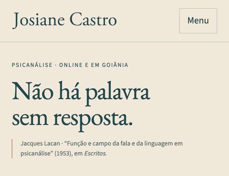 Tela do site de Josiane Castro, psicanalista, no celular